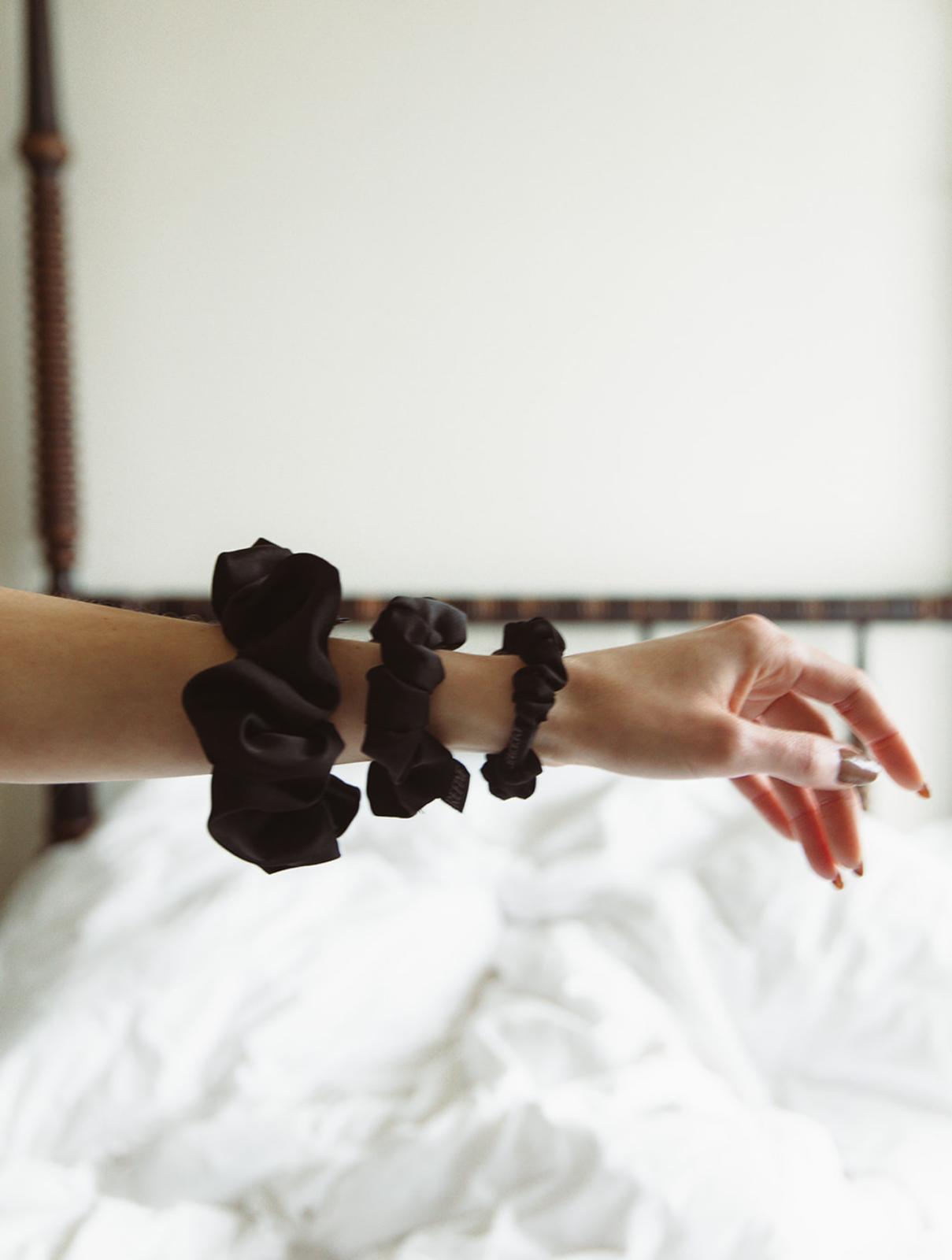 Essential Scrunchie Set (Black Satin)