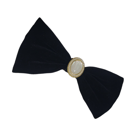 Vintage Pearl Black Velvet Hair Bow